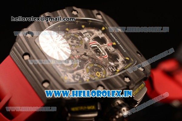 Richard Mille RM11-03 Swiss Valjoux 7750 Automatic Carbon Fiber Case Skeleton Dial With Arabic Numeral Markers Red Rubber Strap 1:1 Original(KV) - Click Image to Close